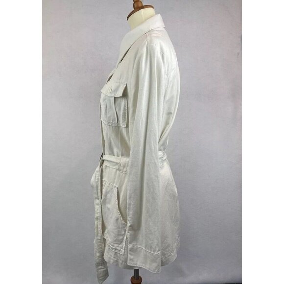 Belted Utility Jacket Women's Pleated Pocket Neutral Beige Size M? - Picture 3 of 7